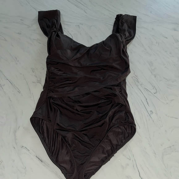 BADGLEY MISHKA ONE PIECE BATHING SUIT gray 8 swim drape - Picture 1 of 5